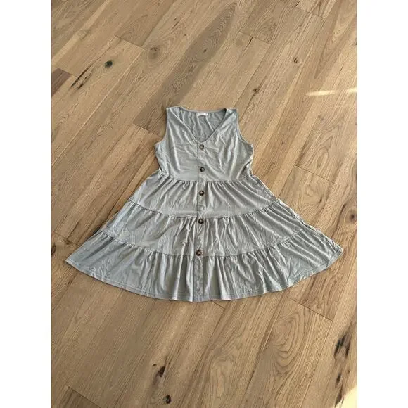 Halife Womens Gray Button Front Casual Swing Pleated Summer Sun Dress Size XL - Picture 4 of 10